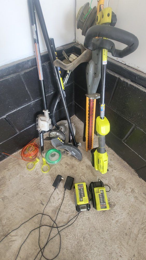 Ryobi 18V ONE+ Cordless Yard Work Bundle: Trimmer, Chainsaw, Edger, Hedge Trimmer, Batteries & Chargers
