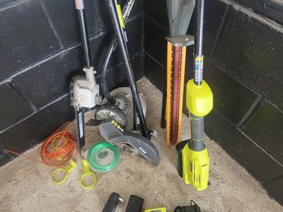Ryobi 18V ONE+ Cordless Yard Work Bundle: Trimmer, Chainsaw, Edger, Hedge Trimmer, Batteries & Chargers