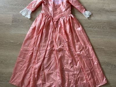 Pink Satin Historical / Colonial Dress Costume with Lace Trim Size L (9-10)