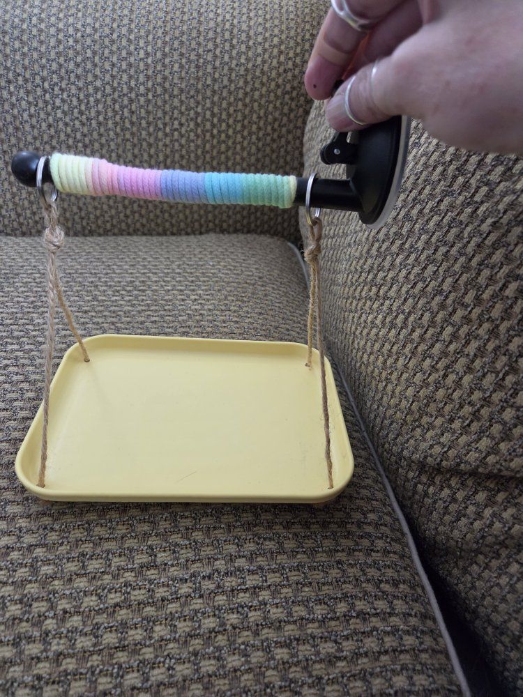 Window Suction Cup Bird Perch with Hanging Yellow Tray