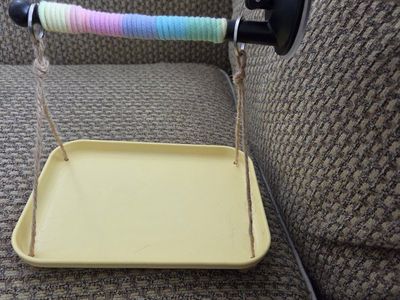 Window Suction Cup Bird Perch with Hanging Yellow Tray
