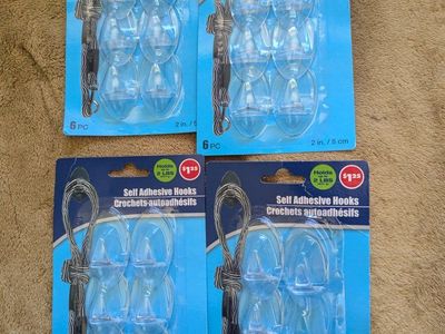 24 Self Adhesive Hooks, Clear, 2 lbs Capacity, 2-inch (5cm) Hooks, Home & Office Organization
