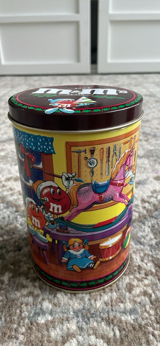 VTG 90s M&Ms Tin Canister 1994 Christmas Santa & M&M'S