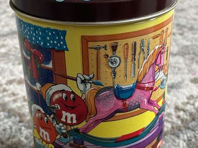 VTG 90s M&Ms Tin Canister 1994 Christmas Santa & M&M'S
