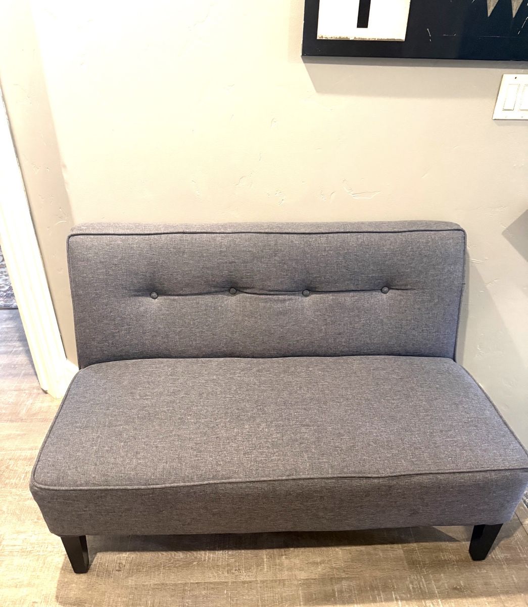 Tufted Gray Fabric Armless Loveseat Bench