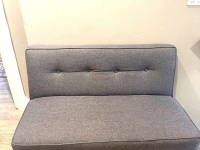 Tufted Gray Fabric Armless Loveseat Bench