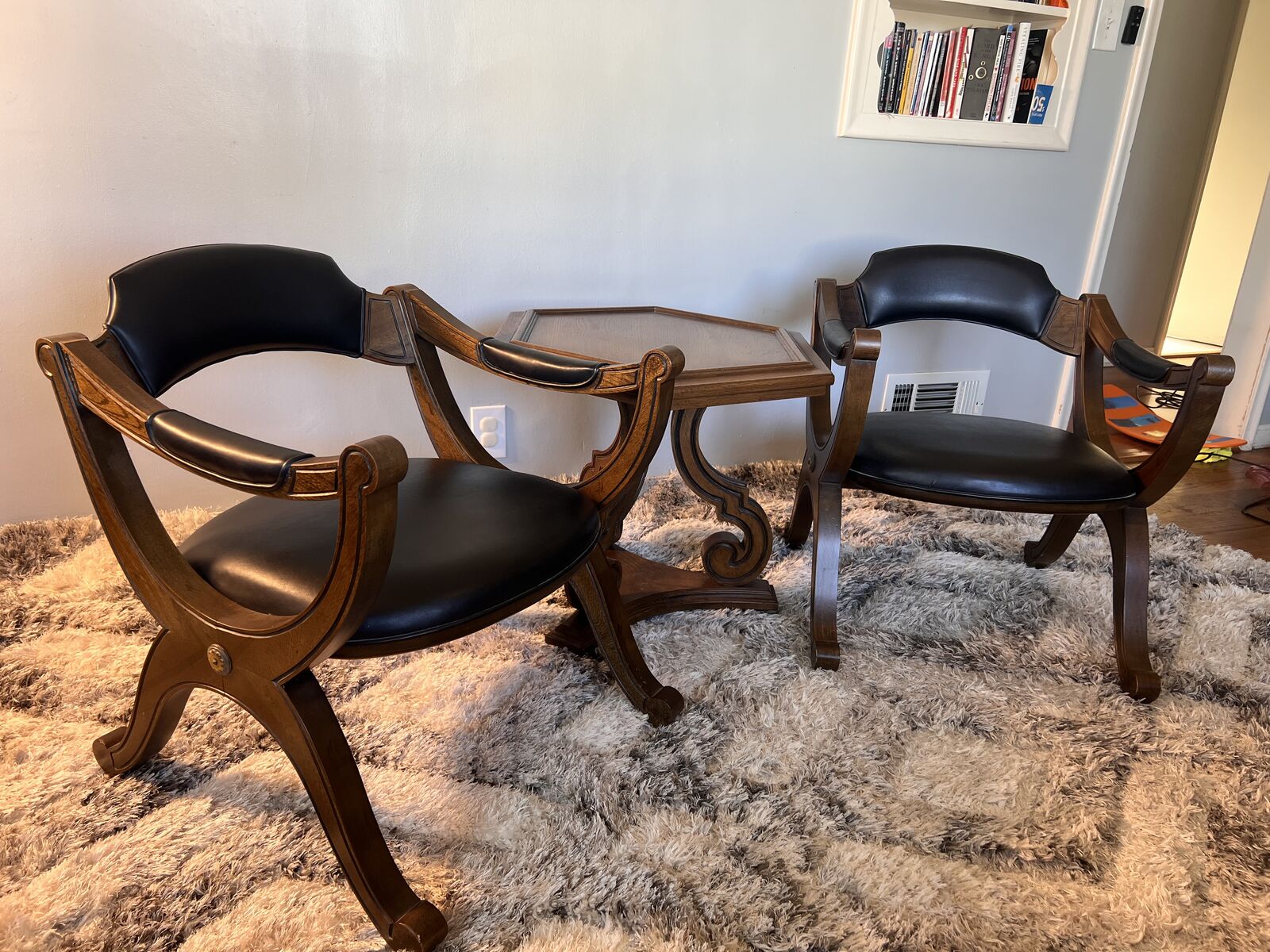 Vintage Drexel Furniture Regency Chairs- matching pair. Brant Scroll Leg console