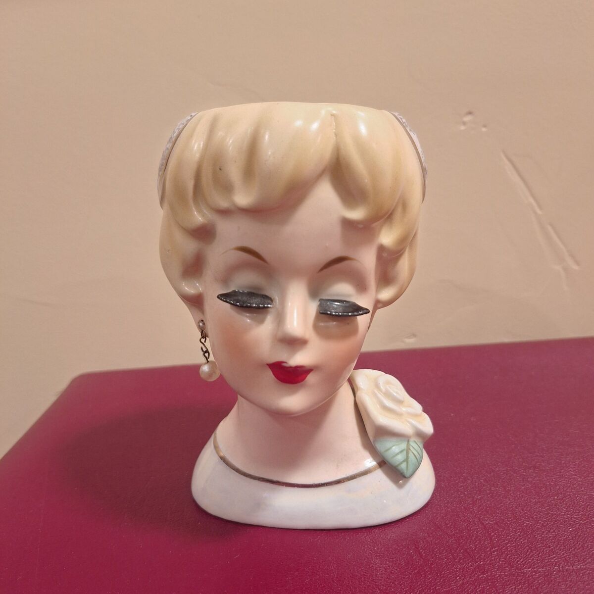 Vintage ceramic lady head vase/planter