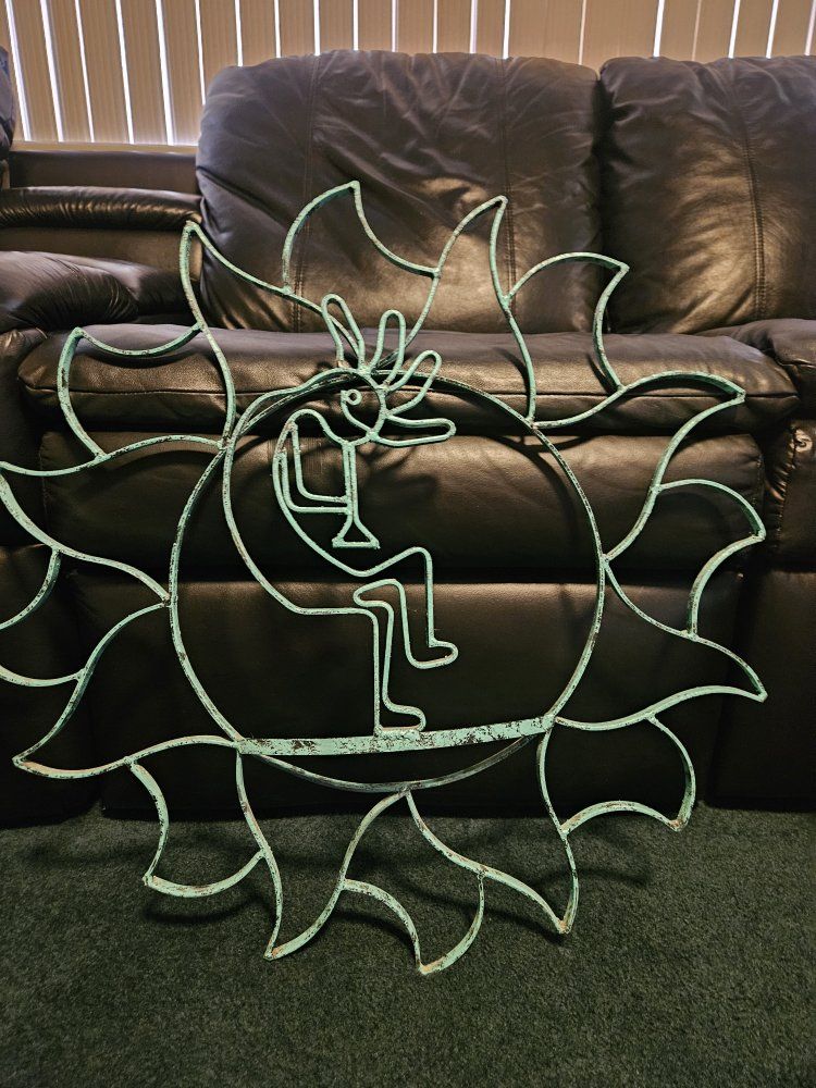 Kokopelli Sun Metal Wall Art Decor Turquoise Patina