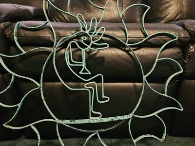 Kokopelli Sun Metal Wall Art Decor Turquoise Patina