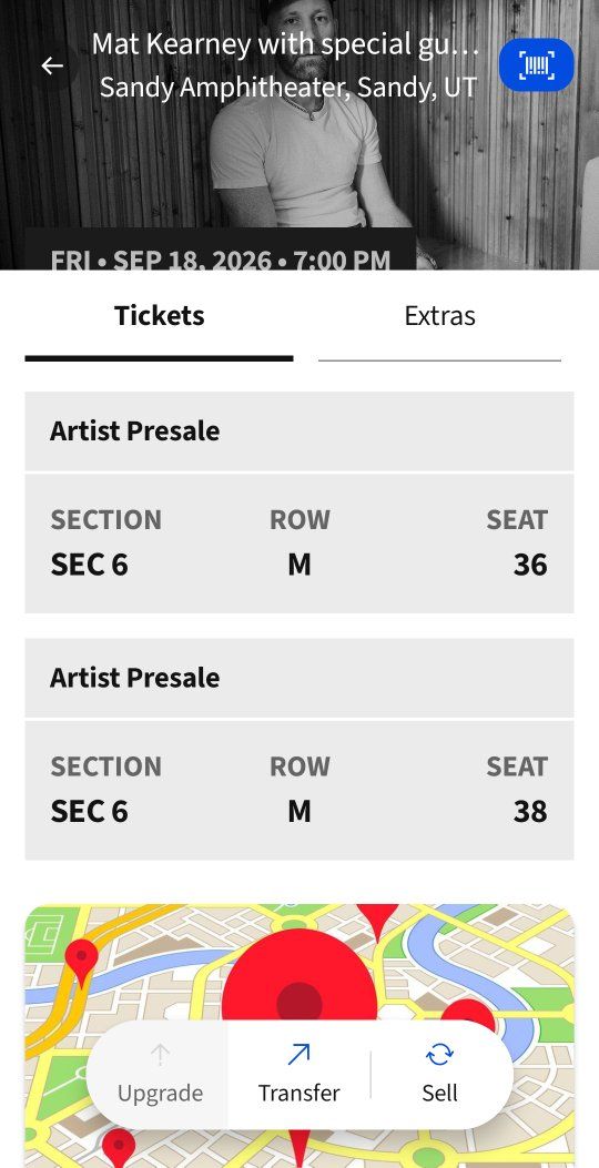 Friday night,  Sept 18 Mat Kearney 2 tickets