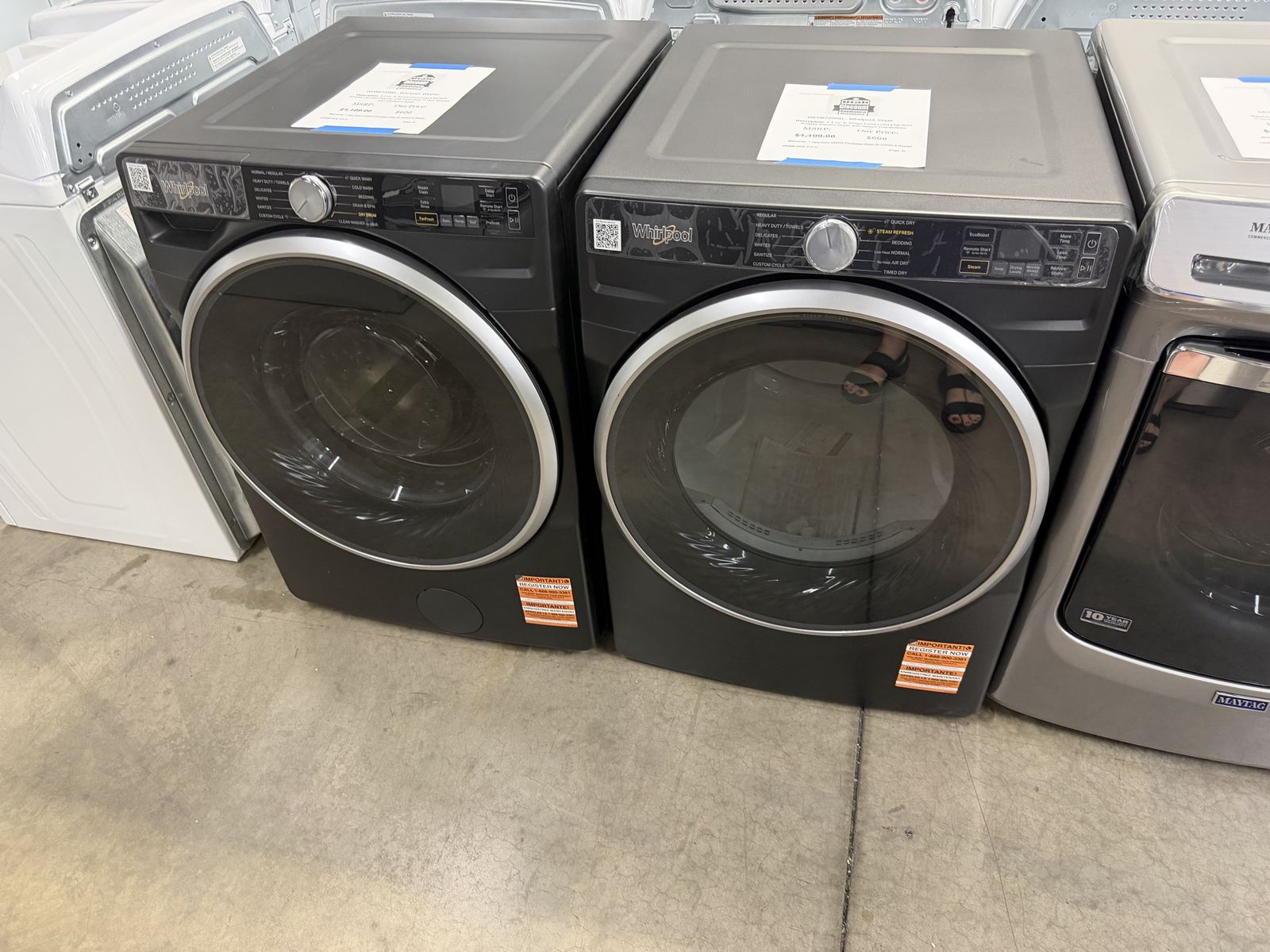 NEW WHIRLPOOL STACKABLE FRONT LOAD WASHER & ELECTRIC DRYER