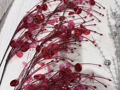 Red Glitter Sequin Floral Holiday Branch Decorations