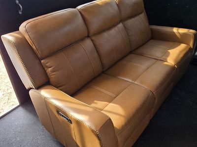 Bassett Reclining Leather Sofa, Motorized with Charging Outlets - OBO