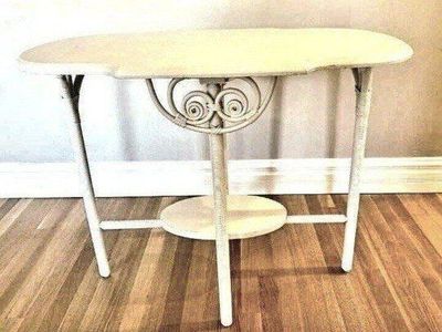 White Wicker Console Table with Lower Shelfi