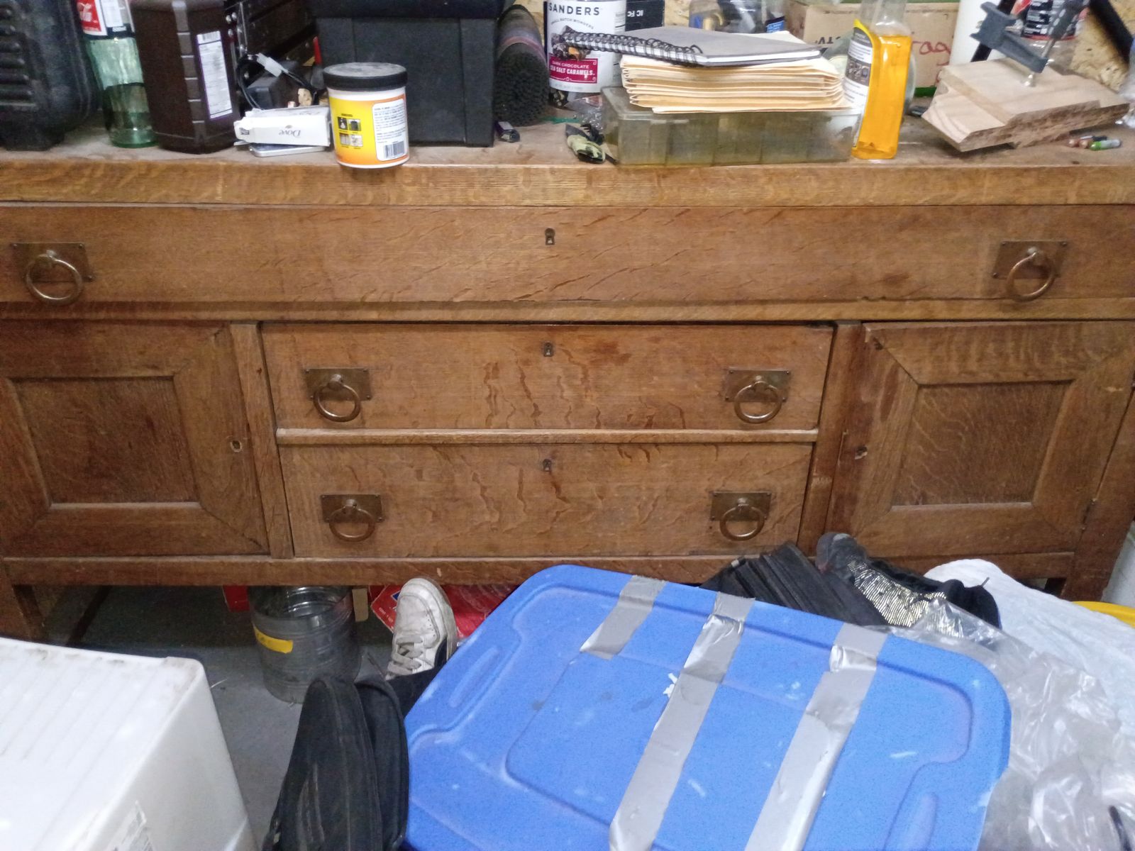 Vintage Oak Sideboard Buffet Cabinet with Drawers and Doors - Antique Furniture