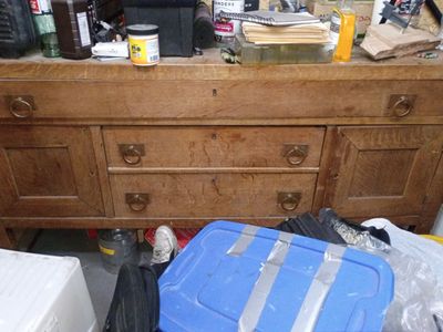 Vintage Oak Sideboard Buffet Cabinet with Drawers and Doors - Antique Furniture