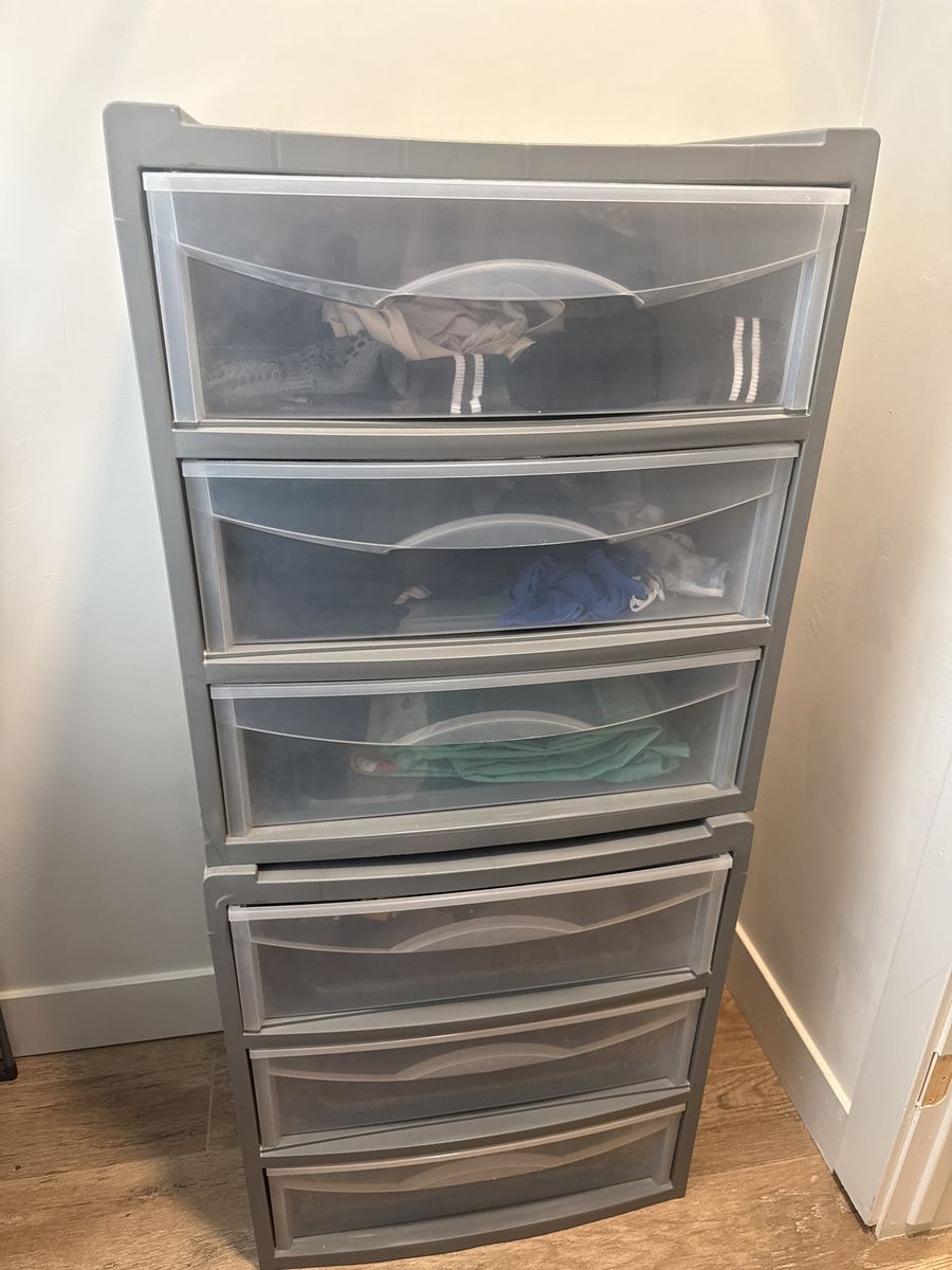 2 Gray 3 Drawer Plastic Storage Tower with Clear Bins - Organizer for Home or Office