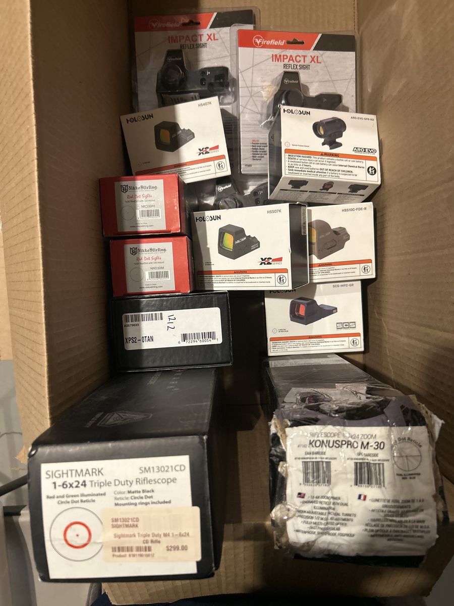 Assorted Optics Scopes Sights Red Dots Etc