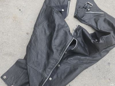 First Genuine Leather Motorcycle Chaps - Black Leather Riding Gear