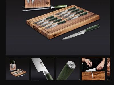 HexClad 17-pc Mega Cutlery Bundle Damascus Knife Set with Green Wood Handles