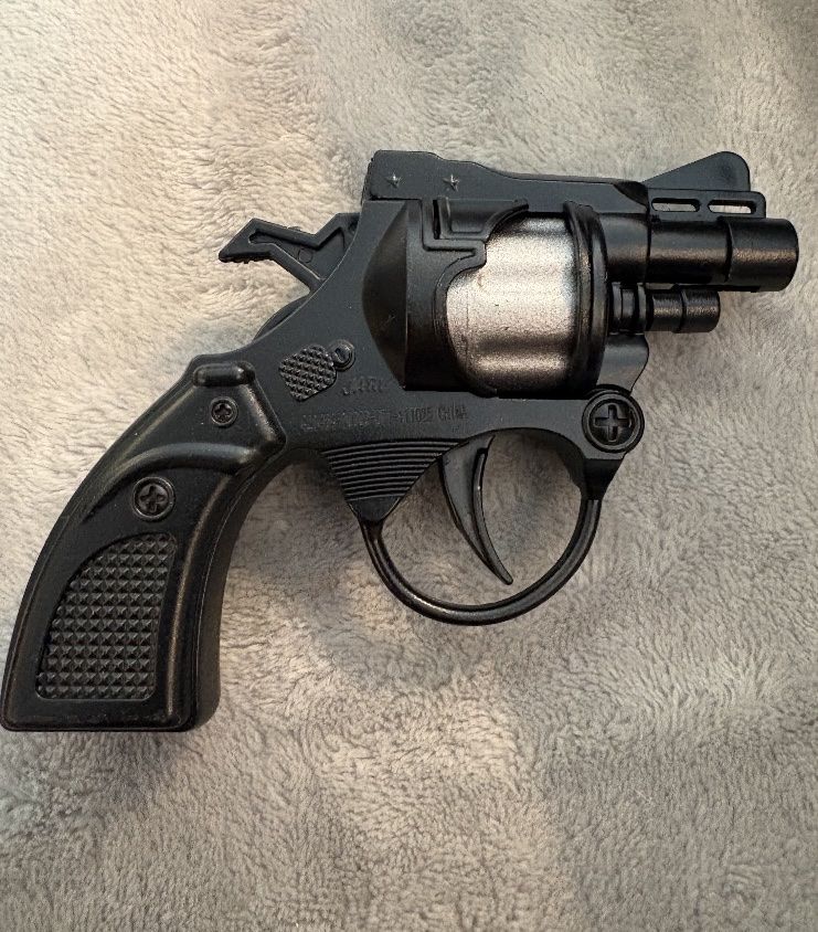 Vintage Black Plastic Toy Revolver Cap Gun - Collectible Play Prop