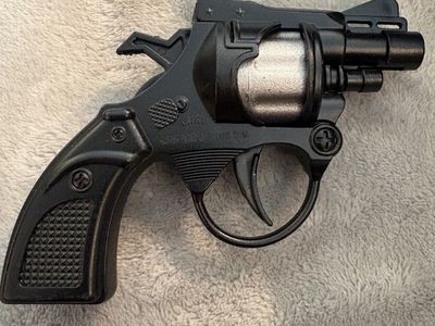 Vintage Black Plastic Toy Revolver Cap Gun - Collectible Play Prop