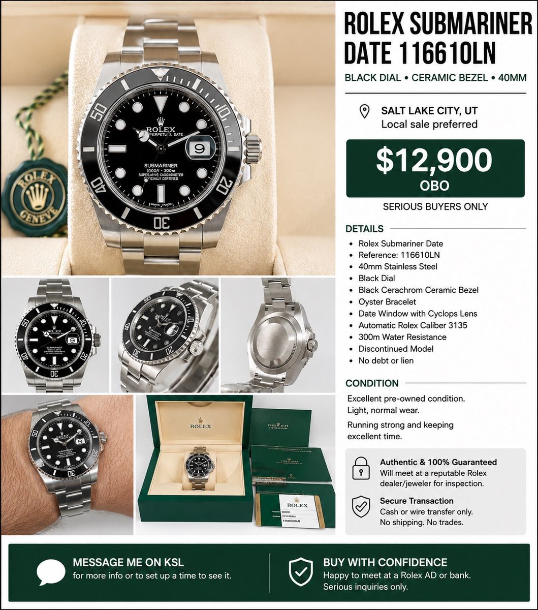 Rolex Submariner Date 116610LN 40mm Black Ceramic Stainless Steel Watch