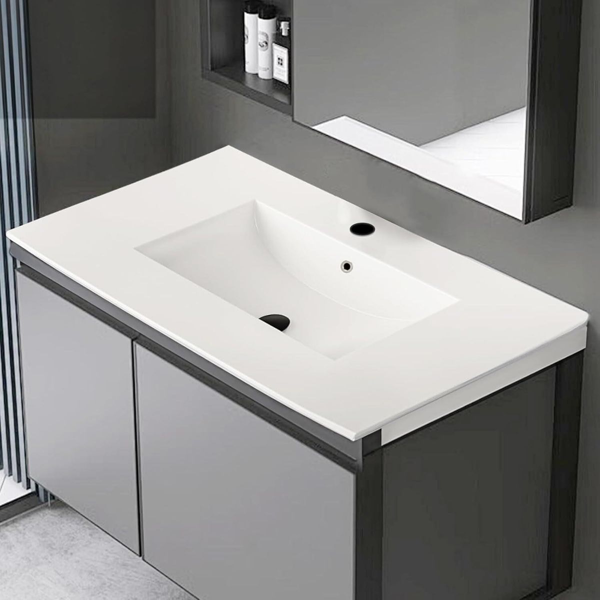 36" Bathroom Vanity Top, White Ceramic Basin