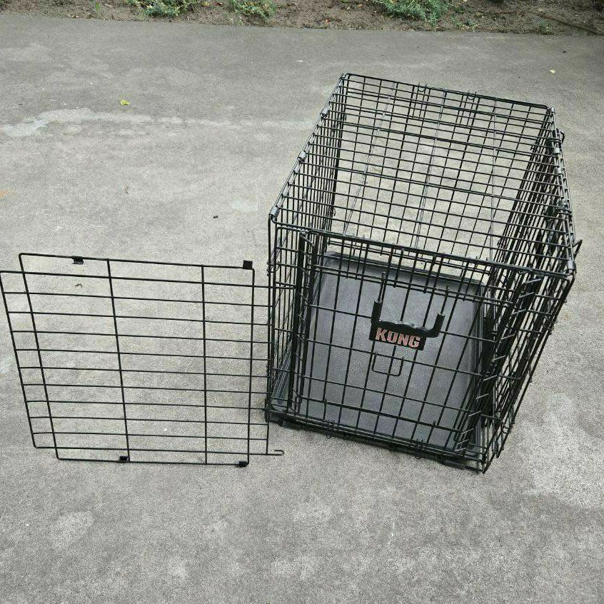 Small 25.5" Kong Metal Dog Cat Kennel Crate Cage Folds 2 Doors Puppy Divider