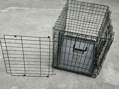 Small 25.5" Kong Metal Dog Cat Kennel Crate Cage Folds 2 Doors Puppy Divider