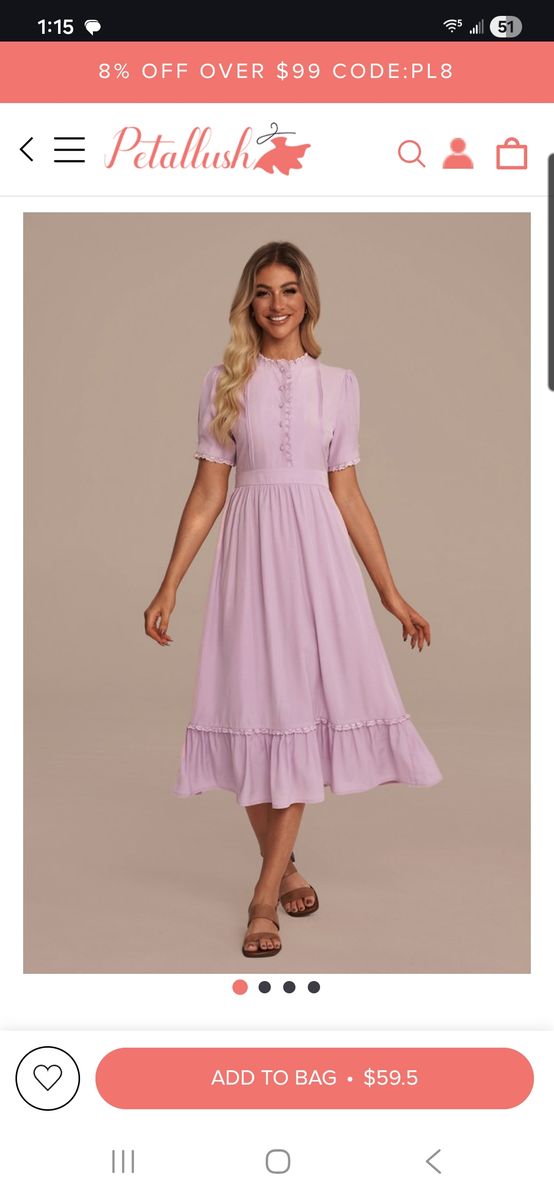 New Petallush Purple Round Neck Elegant Lace Panel Midi Dress, size Small