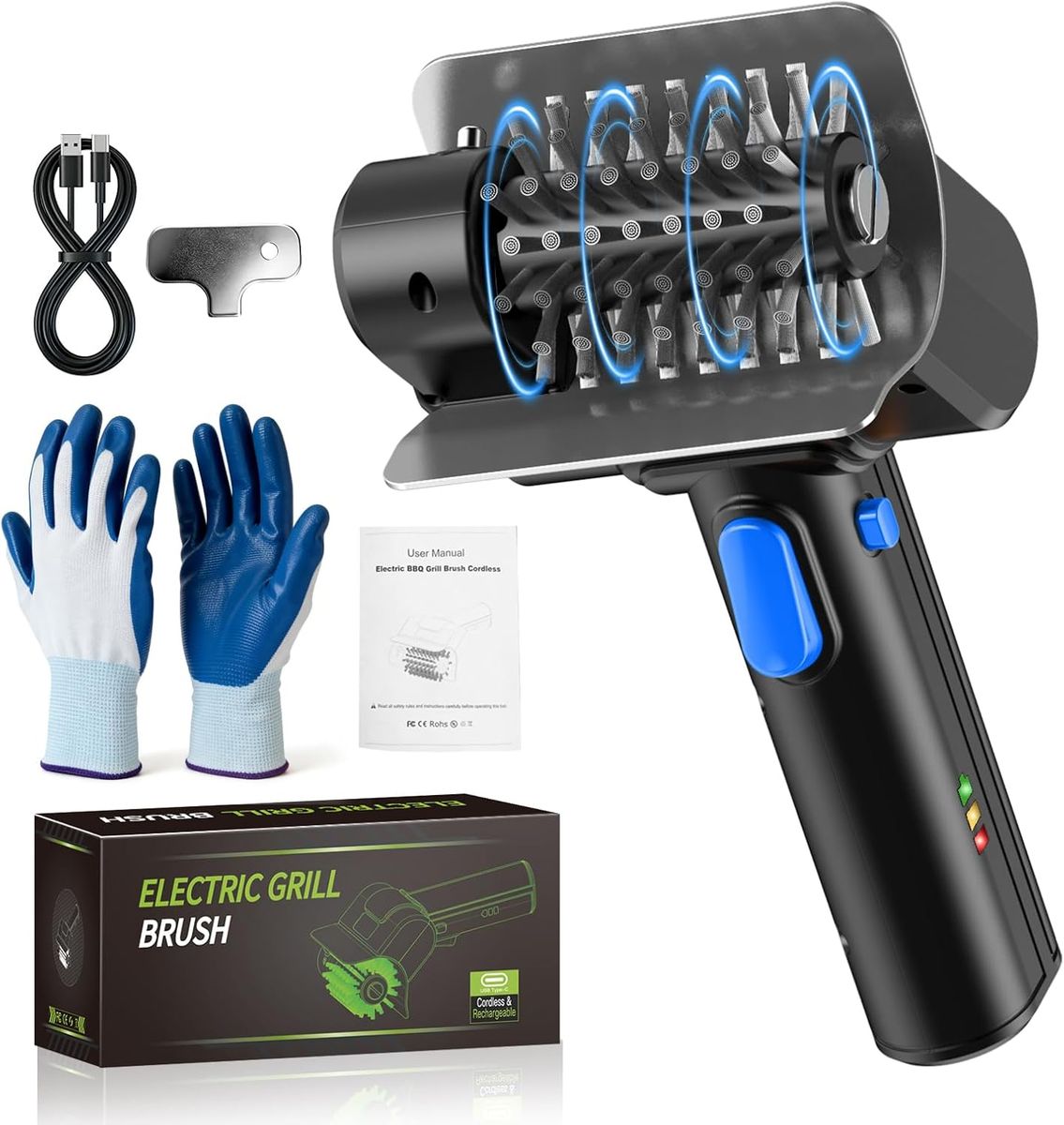 NEW Electric Grill Brush with Dual Safety Lock - Professional BBQ Cleaner with Submersible 304 SS Head