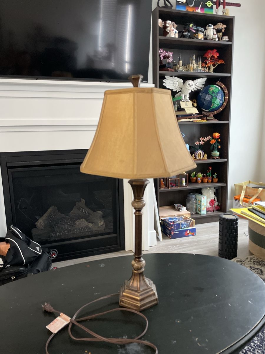 Bronze Table Lamp with Hexagonal Fabric Shade