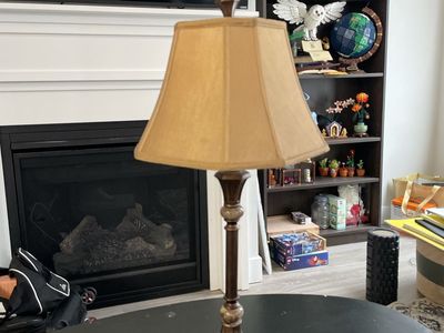 Bronze Table Lamp with Hexagonal Fabric Shade