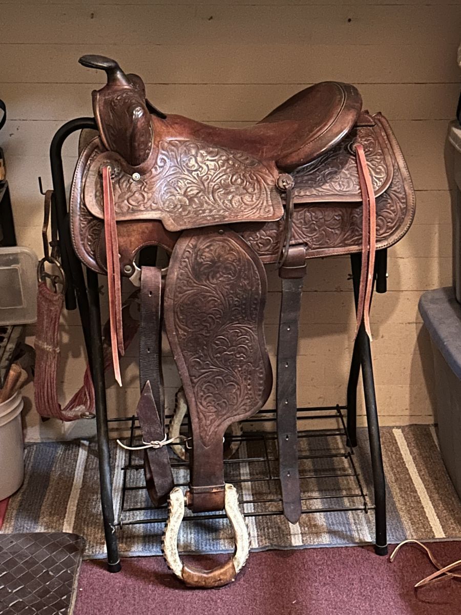 Western saddle, blankets and bridle