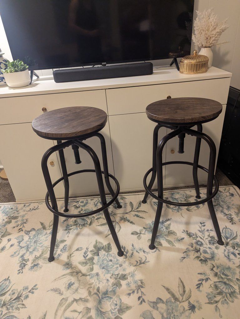 Wood and Metal Bar Stools- Set of 2