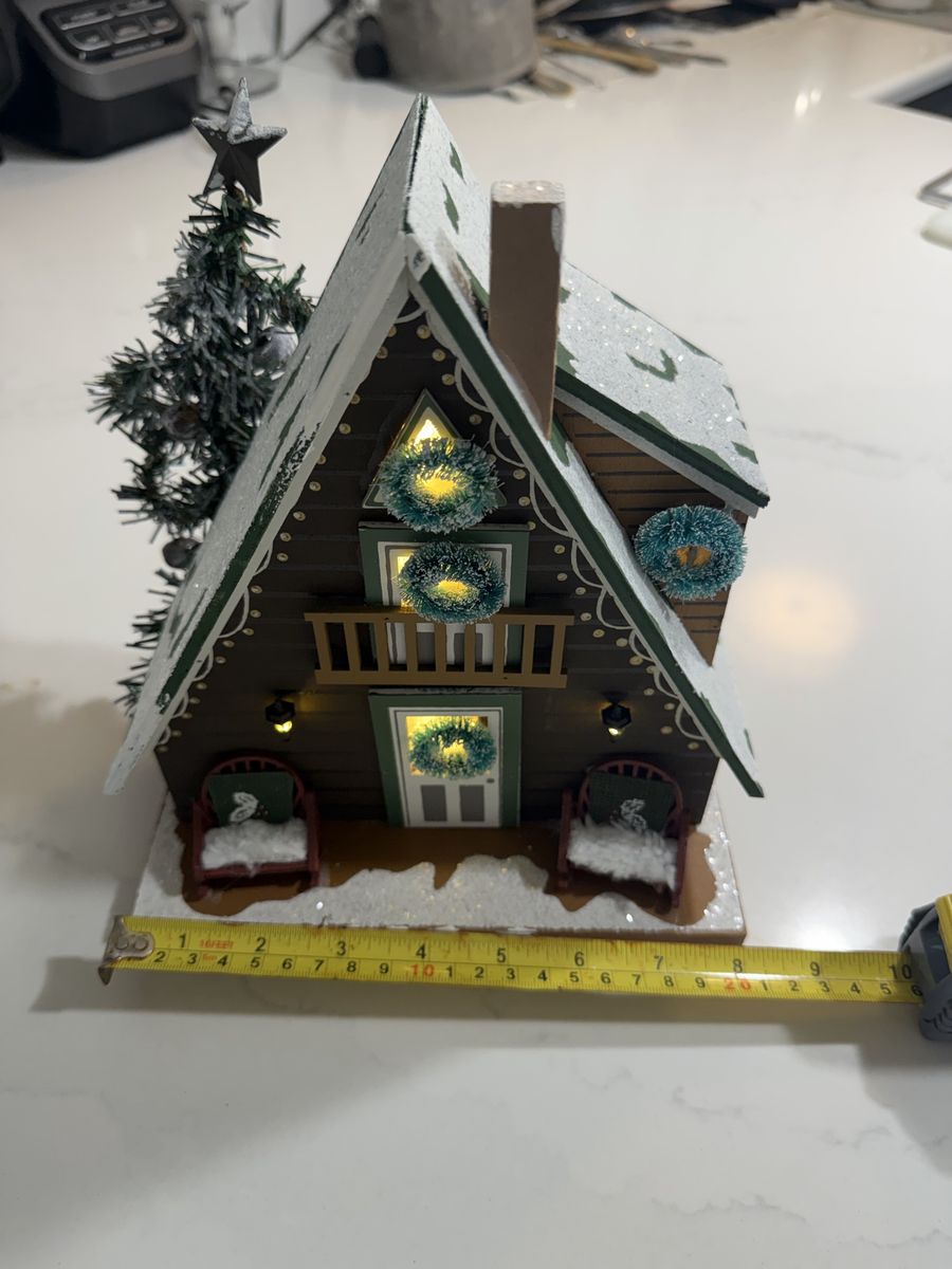 Light-Up Decorative A-Frame Christmas Cabin with Tree - 10 Inches
