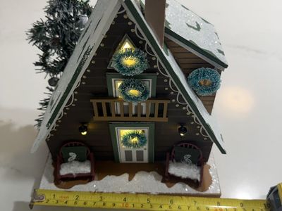 Light-Up Decorative A-Frame Christmas Cabin with Tree - 10 Inches