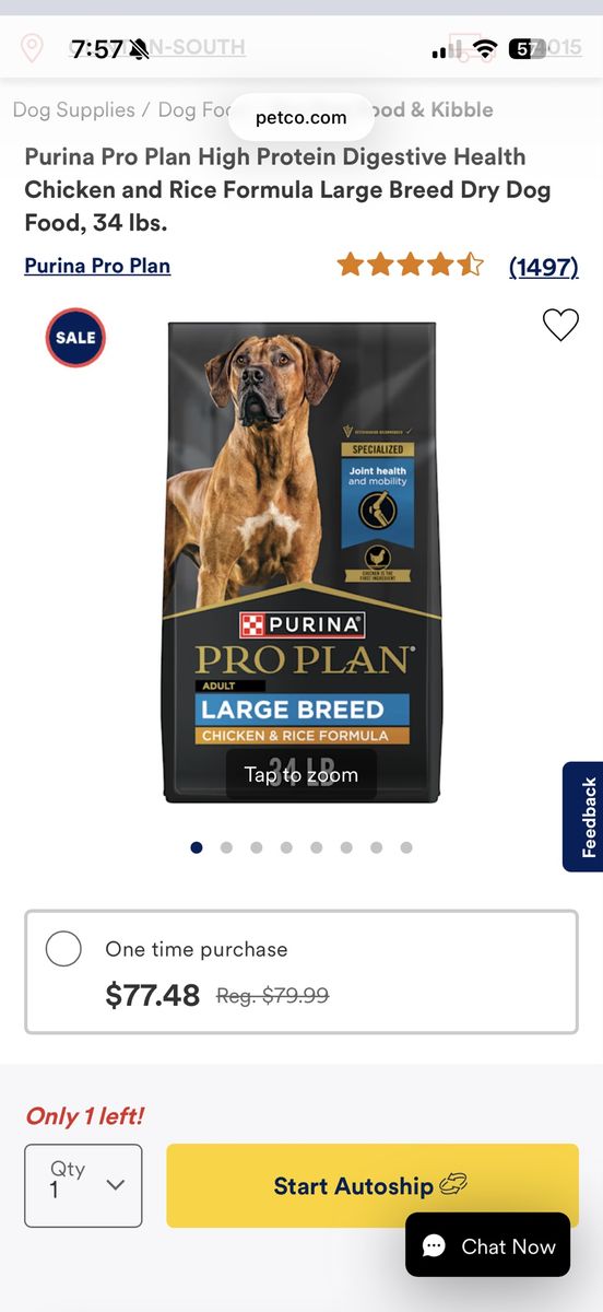 Purina Pro Plan High Protein Chicken & Rice Formula Large Breed Dry Dog Food - 34 lbs
