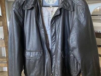 Durkees Express dark brown leather bomber jacket.