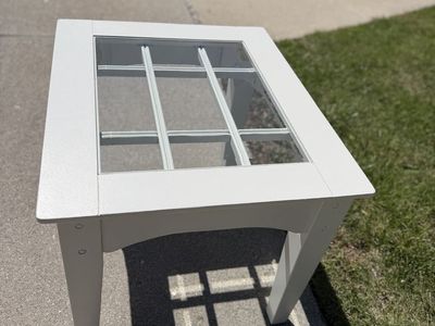 White Accent Table or Side Table with Glass Top