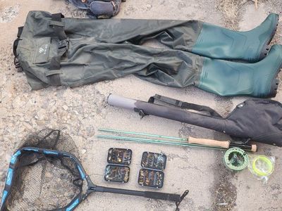 Complete Fly Fishing Setup - Waders Size 10, Fly Rod, Reel, Net, Vest & Flies