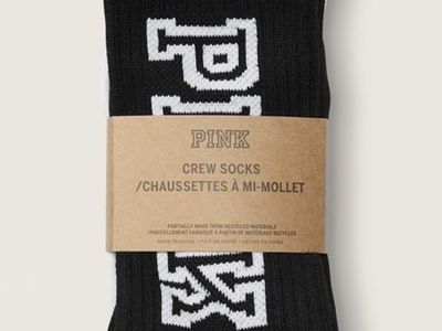 VS PINK 2pk crew Socks BRAND NEW black & White Set