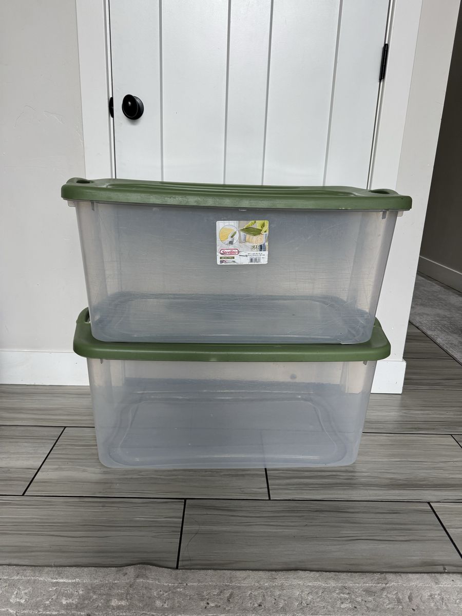 Sterilite 120 Qt. EZ Carry Storage Containers w/ Lids - Set of 2, Clear/Green