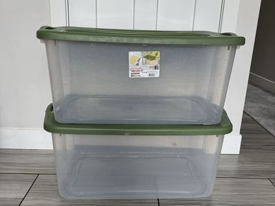 Sterilite 120 Qt. EZ Carry Storage Containers w/ Lids - Set of 2, Clear/Green