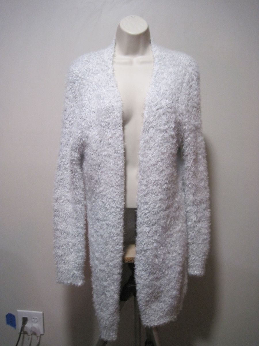 It's Our Time Women's X-Large White Furry Knit Polyester Open Front Long Sweater