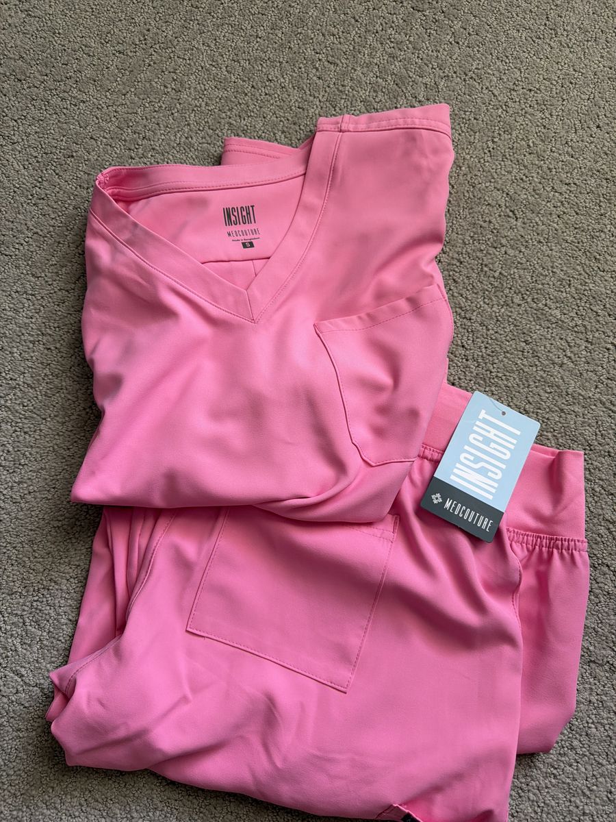 INSIGHT by MedCouture Women's Pink 100% Polyester Scrub Set - Top & Pants, Size S, New with Tags