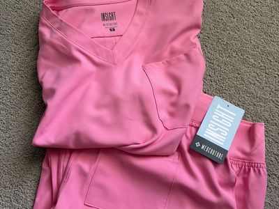 INSIGHT by MedCouture Women's Pink 100% Polyester Scrub Set - Top & Pants, Size S, New with Tags