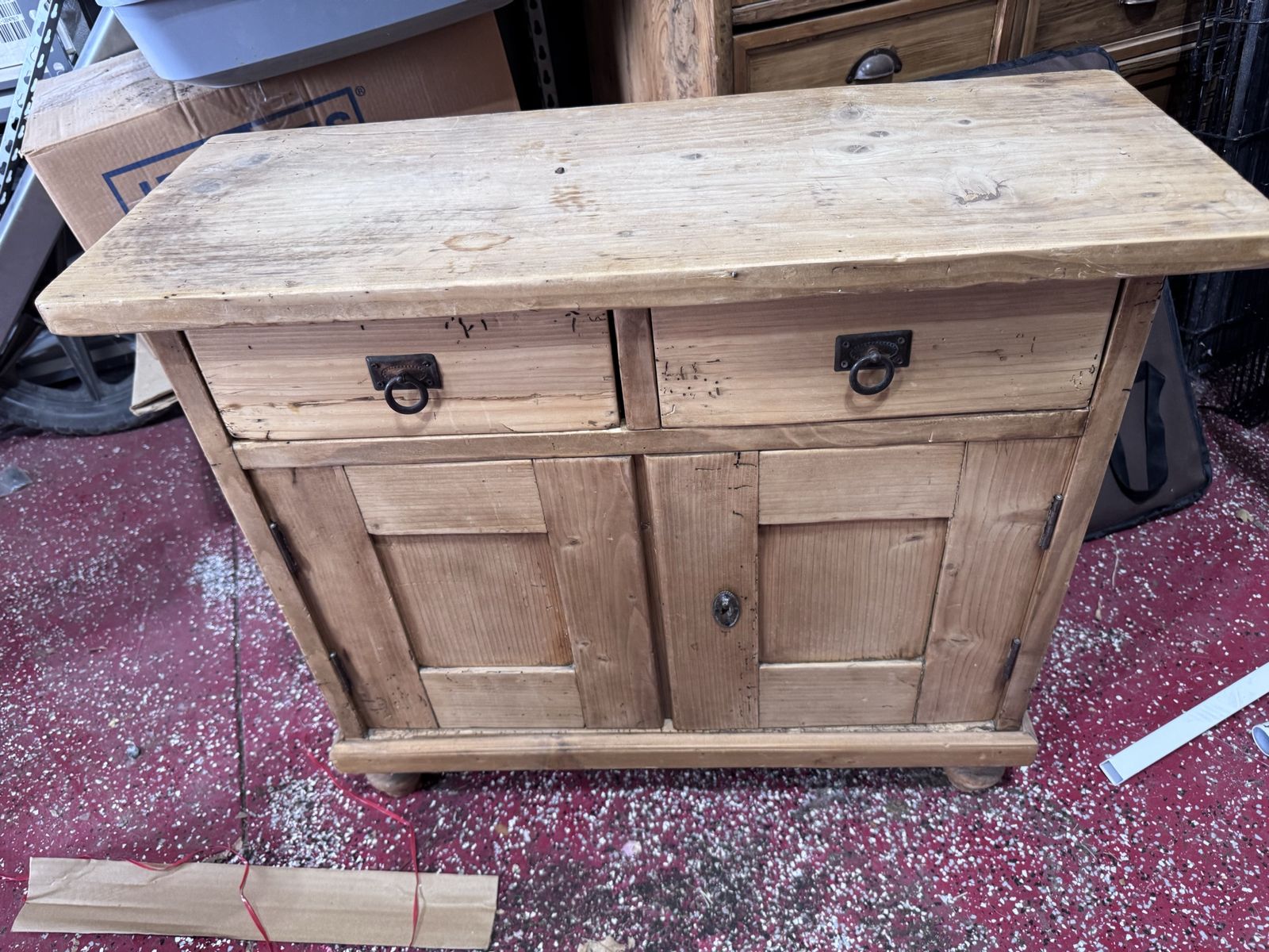 Rustic Wood Cabinet side Table with 2 Drawers and 2 Doors - Distressed Farmhouse Style Storage